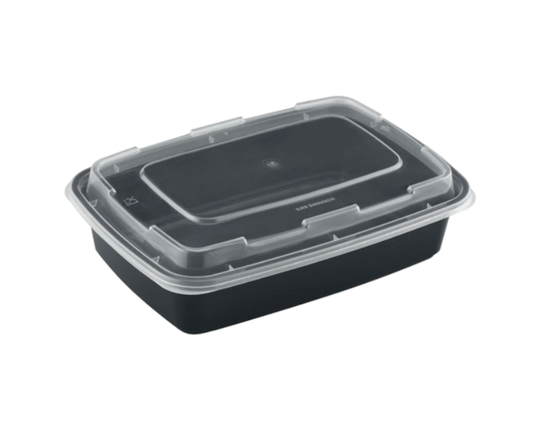 38oz Rectangular Microwaveable Container with Lid, 150 sets